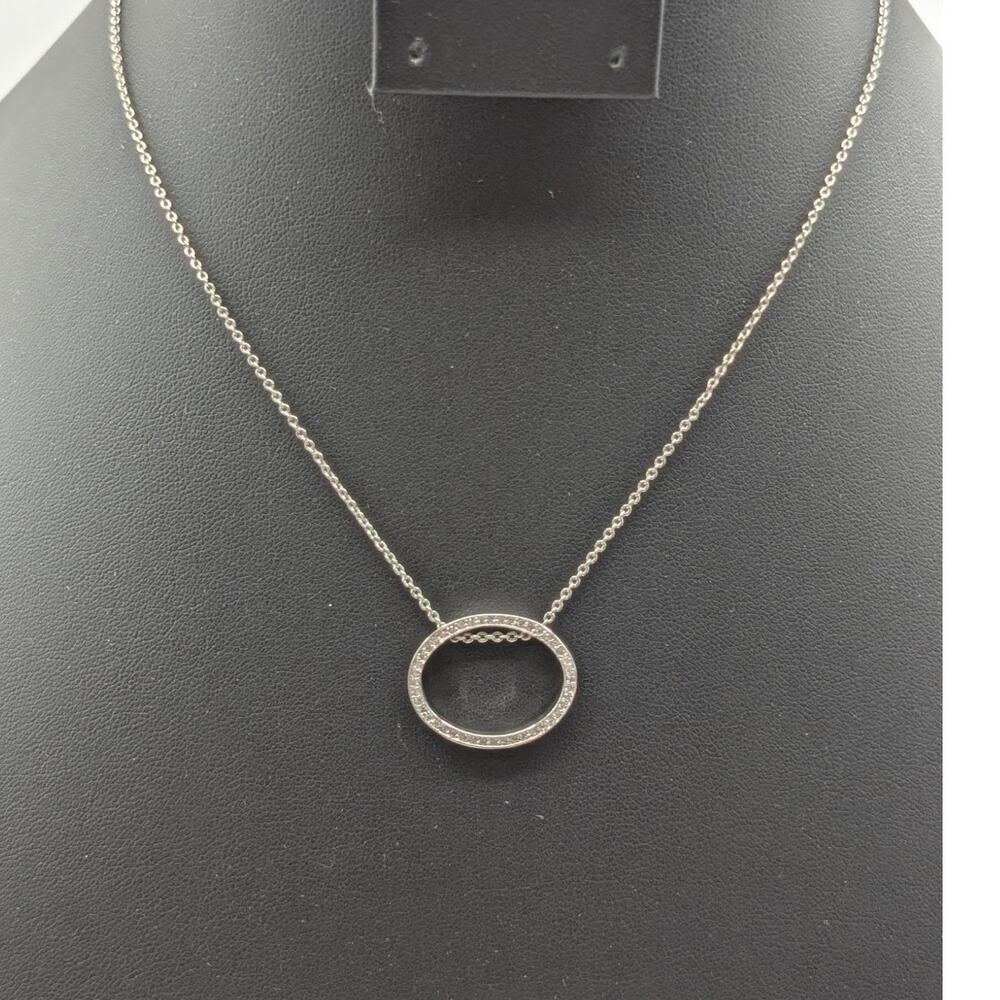 Nana Platinum Plated Sterling Silver CZ Oval Pendant Chain Necklace